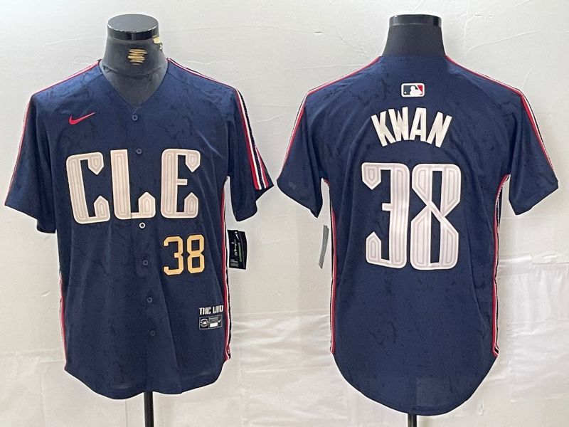 Men Cleveland Indians 38 Kwan Blue City Edition Nike 2024 MLB Jersey style 1